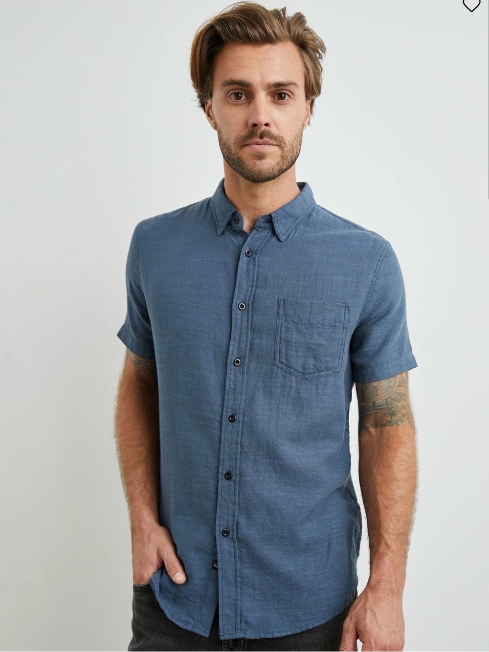Rails Fairfax Shirt Men’s XL Sea Blue Cotton Slub Short Sleeve Button Down